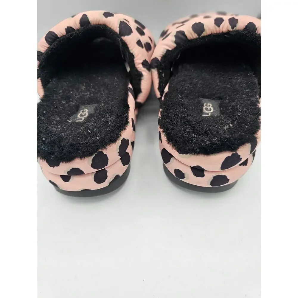 UGG Womens Maxi Slide Cheetah Print Pink Scallop With Faux Fur Size 10